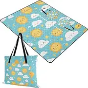 Yoogain Camping Mat Sand Resistant Picnic Beach Picnic Blanket for Adults Concert Blanket Simple Cartoon Sun Clouds 60x80in