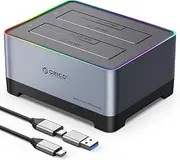 ORICO Hard Drive Docking Station USB 3.2 Gen 2 to SATA I/II/III 2.5 or 3.5 inch HDD SSD Aluminum Alloy RGB Gaming Dock up to 18TB with UASP [Both Type-C and Type-A Support], Tool-Free (5828C3)