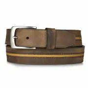 Men Rugged Boot Work Belt, Canvas/Leather-Brown, 38"