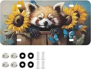 License Plate Red Panda Fence Cute Personalized Car Front Decoration Rust-Proof Stainless Steel Vanity Car Tags Fit Standard Plates for Women Men 6 x 12 Inch