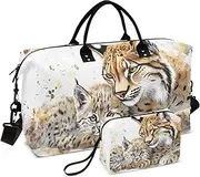 [XYMZR] Lynx Cute Watercolor Large Travel Duffel Bag, Sports Tote Gym Bags, Shoulder Weekender Overnight Bags for Women Men, Multi-Colored, Artistic