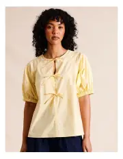 [Piper] Tie Front Blouse in Yellow