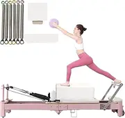 Professional Folding Pilates Machine Reformer for Home with 6 Resistance Springs, Pilates Ball