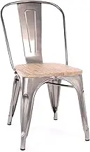 Dreux Clear Gunmetal + Light Elm Wood Seat Stackable Steel Side Chair (Set of 4)
