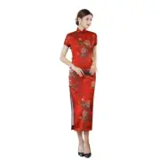 Chinese Traditional Qipao Dress Women Summer Silk Cheongsam Festival Party Gowns