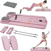 Pilates Reformer Board-4 in 1 Pilates Reformer Set-TINY SPARK Multi-Purpose Pilates Sliding Board- Pilates Board&Sliding Mode&Push-Up Mode&Resistance Bands for Home Office Gym House (Pink)