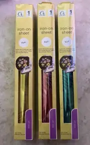 NEW IB Lot Of 3 Crafters Square Iron On Foil Vinyl Paper Gold Pink Blue Shiny