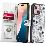 for iPhone 13 Case Wallet,Detachable Flip iPhone 13 -6.1" Skull and Flower