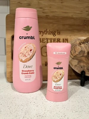 Dove X Crumbl Body Wash and Deodorant Set Strawberry Crumb Cake New
