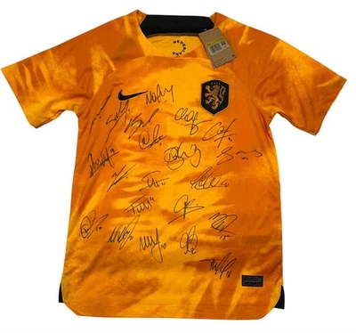 NETHERLANDS World Cup 2022 Team Signed Home Jersey with COA *VAN DIJK DE JONG*