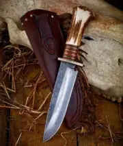 Handmade engraving steel with Deer antler Stag Handle Dagger Knife with Sheath
