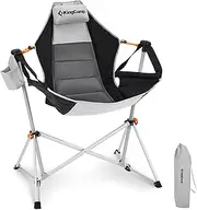KingCamp Hammock Camping Chair Swinging Rocking Chair for Adults Lawn Beach Camp Outside Portable Folding Chair Hold Up to 300lbs with Adjustable Back Support Carrying Bag Cup Holder (Grey/Black)