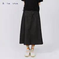 在飛比找momo購物網優惠-【a la sha】a字造型口袋仿牛仔長裙