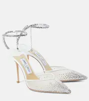 [Jimmy Choo] Jimmy Choo Saeda 100 embellished satin pumps AU 12 white