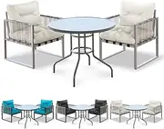 ALFORDSON Patio Bistro Set with 2X Lounge Chairs & R90x70cm Coffee Table, Rust-Resistant Steel Frame Outdoor Dining Conversation Set for Patio, Garden & Poolside, Grey Beige Color
