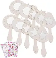 Alipis 10 Sets Children Painting Mirror with Rhinestones Unfinished Wooden Hand Mirror Wood Handheld Mirror for Birthday Party Favors Holiday Decorations