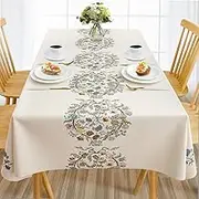 Waterproof Vinyl Tablecloths, Heavy Duty Oil Proof Spill Proof Plastic Table Cloth, Wipe Clean PVC Table Cover for Spring Indoor and Outdoor Use (Embroidery Flower, 54”×78”, Rectangle)