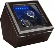 Double Watch Winder for Automatic Watches, Blue LED Light, AC Adapter or Battery