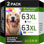 63XL 63 XL Ink Cartridges Remanufactured for HP Ink 63XL 63 XL Works for HP Officejet 4520 3830 Envy 4650 Deskjet 3630 2130 2131 1112 1110 (1 Black 1 Color)