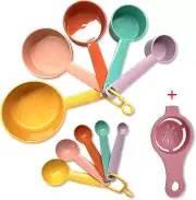 Plastic Measuring Cups and Spoons Set - 10 Pcs Colorful Kitchen Measuring Tool,
