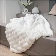 SUMSOFT Luxury Faux Rabbit Fur Bubble Blanket Throw, Soft Cozy Fleece Blanket for Sofa Bed Couch, Microfiber Plush Fuzzy Flannel Decorative Throw Blanket