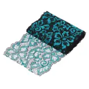 7.1 Inch Wide 5 Yard Lace Ribbon Floral Pattern Black+Lake Blue Lace Trim Ribbon