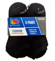 Fruit of the Loom Men's Half Cushion No Show Socks, 6 Pairs of Black Socks