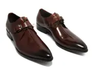 Handmade Men's Leather Formal Dress Premium Brown Dress Strap Monk Shoes-281