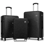 [ALFORDSON] 3PCs Hardside Luggage Set 20" 24" and 28" Black Color Timothy Series, Hardshell Suitcases Setting with TSA Lock & Wheel Spinners, Carry-on & Checked Baggages 3-Piece Pack