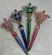 Custom beaded pens. Bling Turtles! Gifts. Basket filler. Journal. Collect!