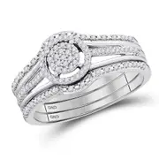 14k White Gold Round Diamond 3-Piece Bridal Wedding Ring Set 1/4 Cttw