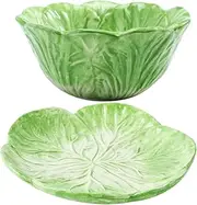 SHOWERORO Set of Ceramic Cabbage Bowl Plate Decorative Boys and Girls Dinnerware for Parties Celebrations