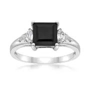 Princess-Cut Onyx and Multi-Shape White Topaz Ring in Sterling Silver