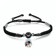 Personalized Photo Projection Bracelet with Braided Rope Custom Best Gift for Dad, Husband or Boyfriend, Light Projection Jewelry for Father's Day, Birthday, A