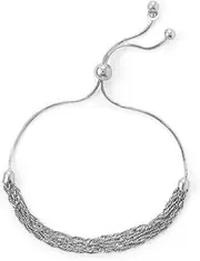 [JewelryWeb] 925 Sterling Silver Rhodium Plated Six Strand Chain Bolo Bracelet Friendship Adjustable-Strand-Bracelet for Women and Men