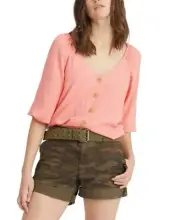 nWT Sanctuary Womens Button Front Modern V-Neck Top. CB1904AA6 Small