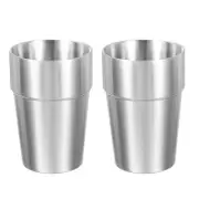 2 Pcs 304 Stainless Steel Cup, 11.83oz/350ml Double Wall Water Glasses Silver