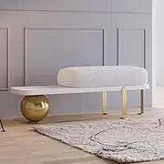 Entryway Bench, Wooden Bench Boucle Upholstered Bench with Abstract Metal Leg for Entryway/Bedroom/Living Room - 47.2" L x 13.8" W x 16.5" H White