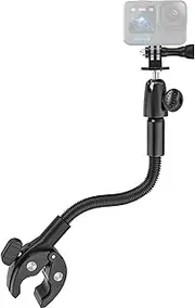 EXSHOW Gooseneck Clamp, [All Metal 10" Arm] Sturdy Action Camera Handlebar Mount, Clip With 360° Rotation Ball Head, 1/4" Thread for Gopro Hero 12 11 10, DJI Osmo Action, LED Light