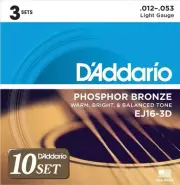 D'Addario Acoustic Guitar Strings Phosphor Bronze Light .012-.053 EJ16-3D 3set P
