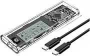 Snblzhef M.2 NVME/NGFF Dual Protocol SSD Enclosure Transparent Hard Drive Case USB3.2 with Intelligent Display SATA SSD Adapter