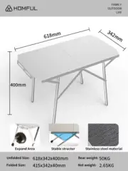 Outdoor Camping Folding Table, Portable Stainless Steel Picnic Table, Leisure Ba