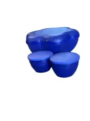 New Tupperware Blue Chip Bowl With Lid And 2 Dip Bowls With Lids