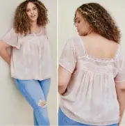NWT Torrid Pink Cloud Chiffon Clip Dot Babydoll Buttonfront Blouse 3X