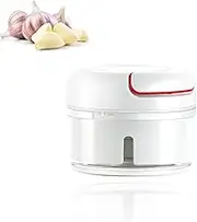 Manual Garlic Press Mini Food Chopper, Hand Pull String Vegetable Crusher and Ginger Press - Efficient Kitchen Tool for Quick Chopping and Mincing, Easy to Use - White