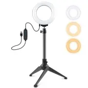 Usb 3 Modes Dimmable Led Ring Light with Tripod Holder and Cold Shoe Ball Hea...