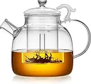 MESNEY Teapot with Strainer Insert, Glass Jug with Lid, 1900 ml, High-Quality Borosilicate Glass Jug, Ideal for Tea and Coffee Machines, Robust and Heat Resistant