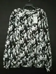Eleven Paris Mens Norman Black White Portrait Pattern Long Sleeve Sweatshirt NWT