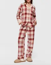 NEW PETER ALEXANDER CREAM CHECK BRUSHED COTTON TOP & PANTS PJ SET M RRP$159.90