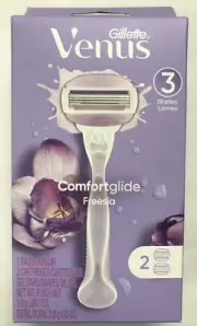 Gillette Venus Comfortglide Freesia Razor Handle 2 Cartridge 3 Blades Gel Bars